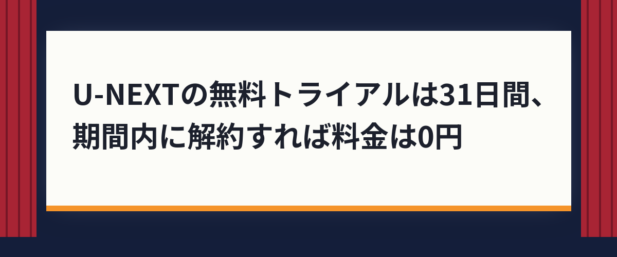 U-NEXTの無料トライアルは31日間、期間内に解約すれば料金は0円
